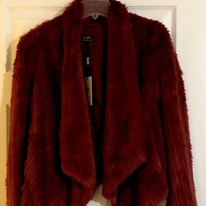 Crushed burgundy faux fur coat